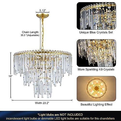 Image of Gold Crystal Chandeliers 24 inch Modern Round Light Fixture for Dining Room