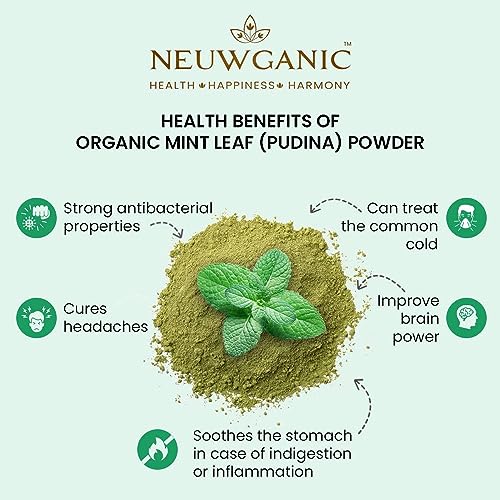 Image of Neuwganic - Organic Mint Leaf Powder - Pudina Powder - India Organic and Usda Certified - Ideal for Cooking, Seasoning & Cosmetics Use - 200 Gm Pack of 3