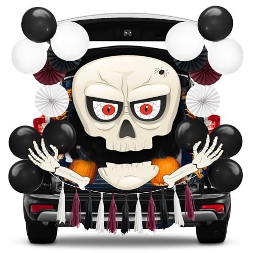 Halloween Trunk or Treat Car Decorations Kit with Skeleton Design, Large Halloween Decor for SUV Car Archway Garage Party Supplies Decorations Outside