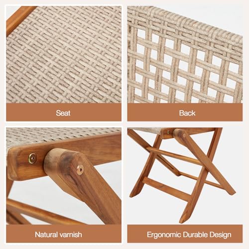 JFHID Outdoor Folding Chairs Set of 2, Wooden Patio Dining Chairs with High Back, Grey Rattan Farmhouse Style Deck Chair for Backyard, Porch, or Indoor Use