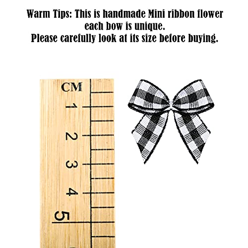 100 Pieces Mini Gingham Ribbon Bows Christmas Buffalo Plaid And Stripe Bows Checkered Flowers Appliques Bows With 66 Feet Rope For Sewing Wrapping Diy (Black And White, Plaid Style) #TOP2
