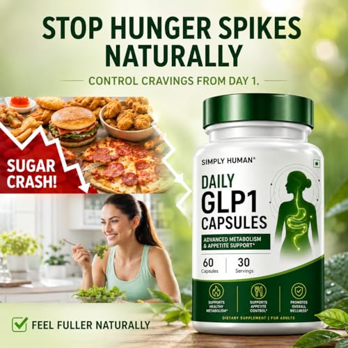 Image of Simply Human Daily GLP1 Capsules for Appetite Control & Metabolism Support | Natural Glp1 Support & Advanced Weight Management Formula | 60 Veg Capsules