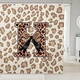 Homewish Gepard Dekor Shower Curtains Schleife Anfangsbuchstabe H Buchstabe Duschvorhang 180x180 Leopardenmuster Schleife Badezimmer Vorhang Modern Trendy Kokette Duschvorhang Wasserdicht