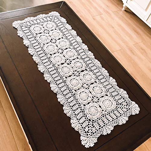 Damanni Rectangular Cotton Handmade Crochet Lace Table Runner Doilies Table Dresser Scarf Décor,16 Inch by 55 Inch，White - Thumbnail 7