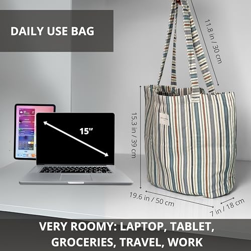 De La Mur Boho Striped XL Tote Bag and Makeup Bag Set - Large Stylish Shopper for Women, Travel, Gym, Beach, Work - Made in Barcelona, Spain2