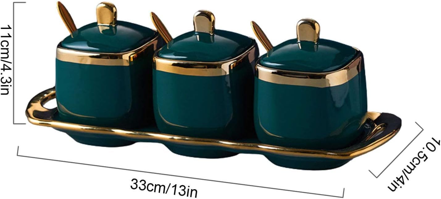 Tarro de especias de porcelana, azucarero, azucarero Phnom Penh con tapa y cuchara, 3 juegos de azucarero, recipiente de azúcar, coloridos botes de azúcar de café de cerámica-rojo-3 juegos ( Color : D
