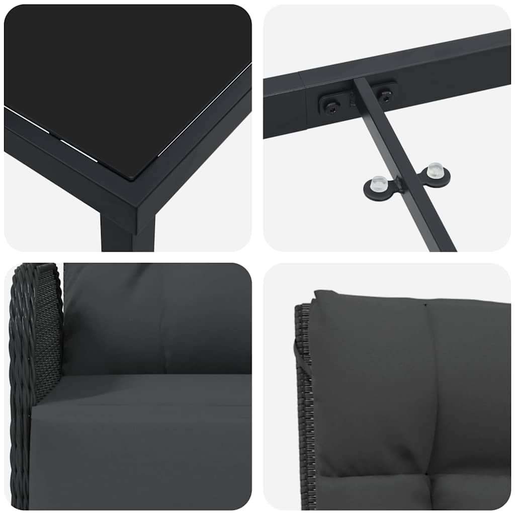 7-częściowy zestaw mebli ogrodowych z poduszkami, czarny polirattan, 6 miejsc siedzących, stół 160 x 80 x 73 cm, odporny na warunki atmosferyczne, zestaw mebli outdoorowych na taras, balkon