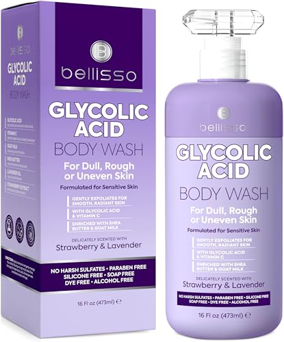 BELLISSO Glycolic Acid Body Wash - Exfoliating AHA Liquid Soap for Rough and Bumpy Skin - Gentle...