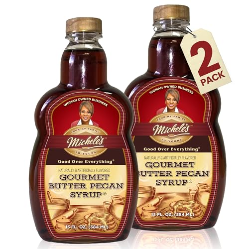 Michele’s Gourmet Butter Pecan Syrup 2-Pack | 13 Ounce Bottle | Good Over Everything! | Foodie Gift, Ice Cream & Desert Topping, Recipe ingredient, Condiment | Great on Lamb, Pork, Beef, Ribs & Much More!