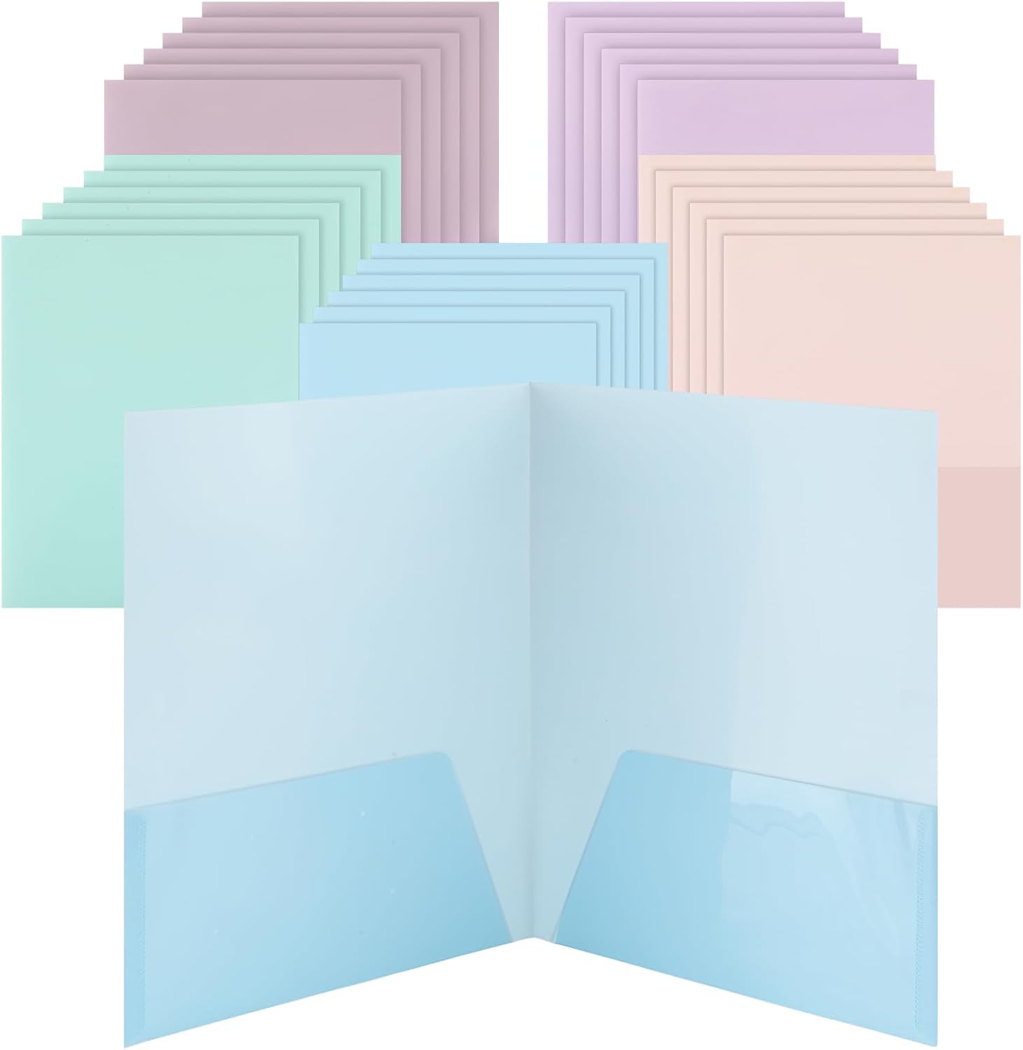 Fulmoon 30 Pcs Plastic Pocket Folder Bulk 2 Pocket Muted
