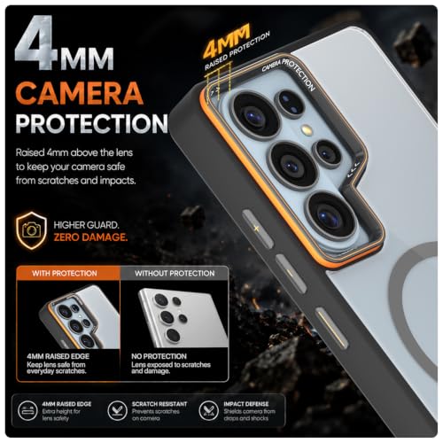 Image of Pikkme Back Cover for Samsung S26 Ultra 5G | Shockproof | Mag-Safe Compatible | Hard Transparent Back | Premium Raised Camera Protection | Bumper Case (Black Mag-Safe)