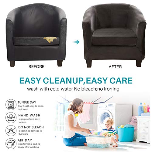 Mingfuxin 2 Pieces Tub Chair Covers,Upgraded 2 IN 1 Design Stretch Velvet Armchair Sofa Slipcover with Cushion Cover - Image 2