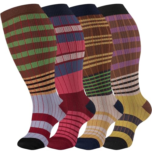 Image of bropite 3 /4 Pairs Plus Size Compression Socks Extra Wide Calf Women&Men 20-30mmHg Support Dancing Cycling Running Climbing