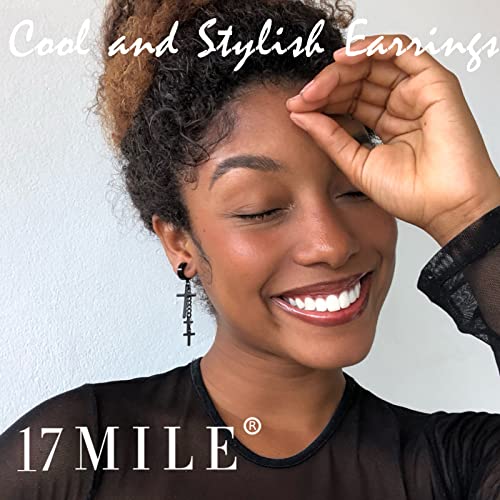 Black Cross Earrings For Men, 28 Pieces Stainless Steel Long Chain Dangle Piercing Hoop Earrings Set For Gifts (Black) #TOP2