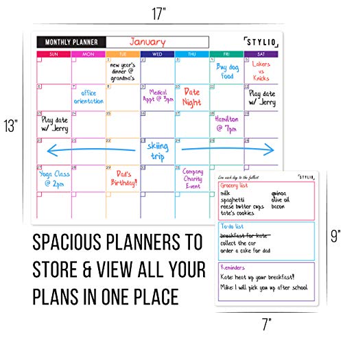 Stylio Dry Erase Calendar Whiteboard. Set Of 3 Magnetic Calendars For Fridge: Monthly, Weekly Organizer & Daily Notepad. Refrigerator & Wall Family Calendar. 4 Fine Point Markers & Eraser Included #TOP1