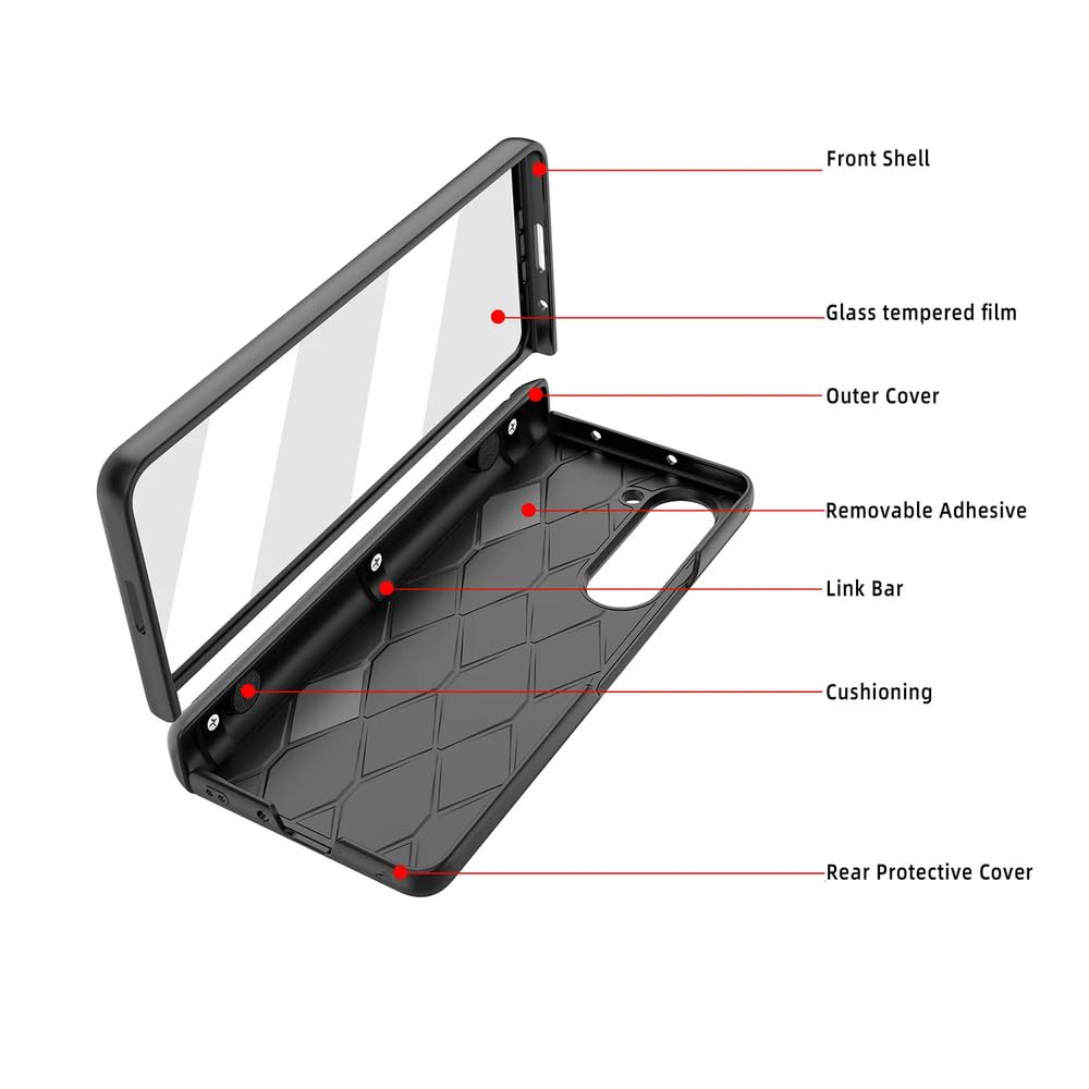 Bisagra Carcasa De Equipaje Membrana Vidrio Templado Incorporado Funda para Teléfono con Pantalla para Samsung Galaxy Z Fold 5 4 3 Funda Protectora, Negro, para Samsung Z Fold4