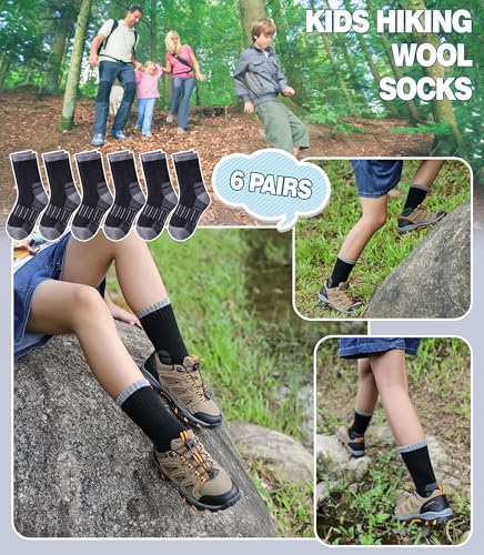 Kids Merino Wool Hiking Socks Boys Girls Toddlers Winter Warm Thick Thermal Cushion Crew Gift Socks 6 Pairs2