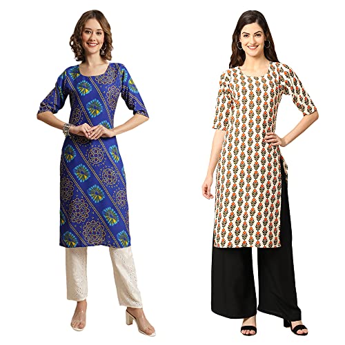 Image of Pinkmint Women's Crepe Digital Print Straight Kurta [Pack of 2]