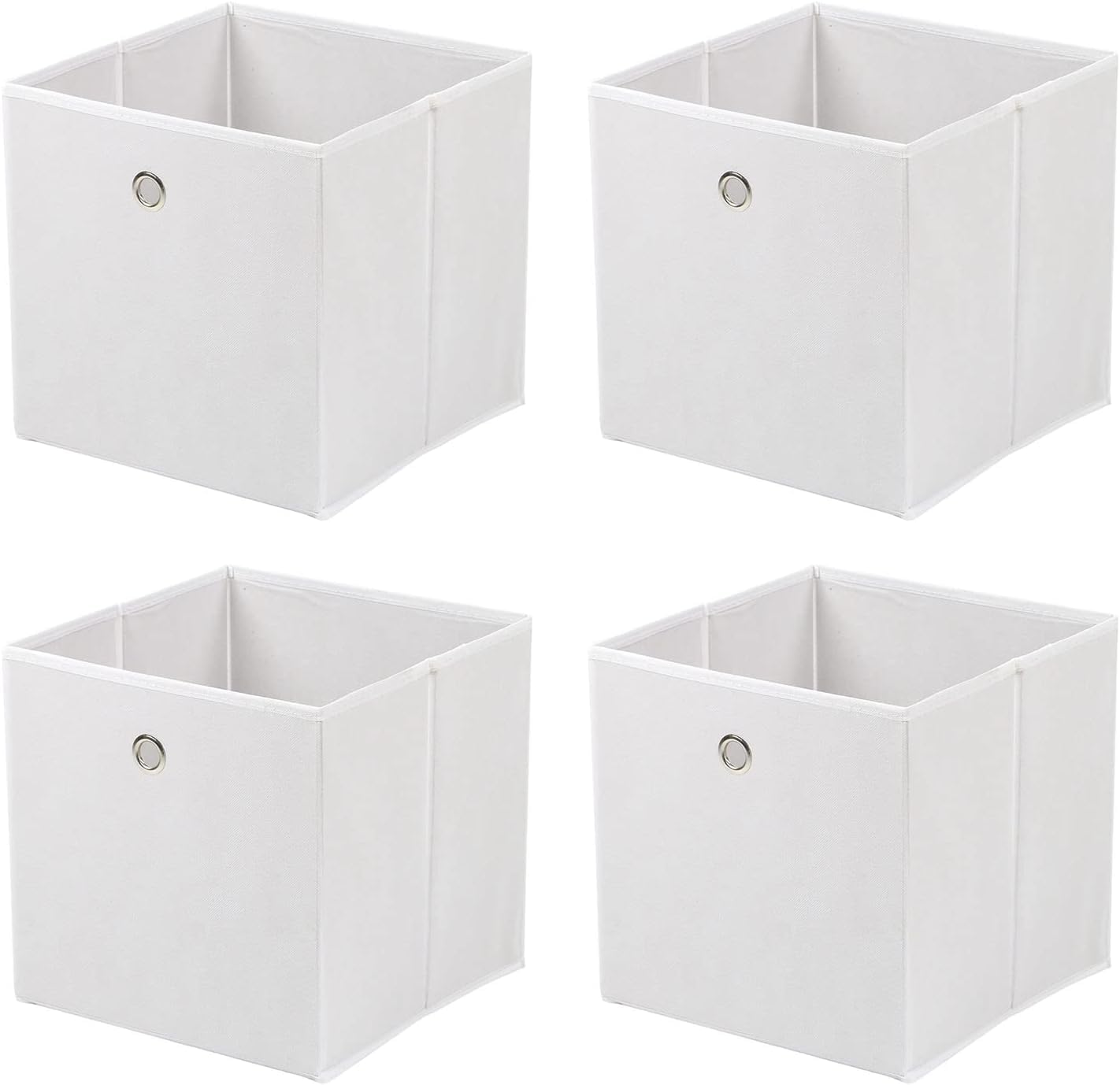 Greenfields White Pack Of 4 Large Square Foldable Storage Cube Organisers - Collapsible Canvas Fabric Cube Boxes - Living Rooms, Bedrooms, Nursery, Office, Play Rooms - 30X30x30cm (White)