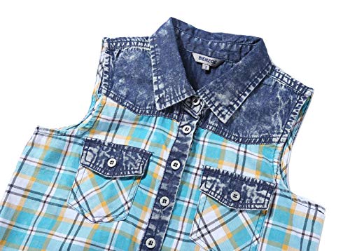 Image of Bienzoe Western Plaid Girls Shirt: Sleeveless Button Down
