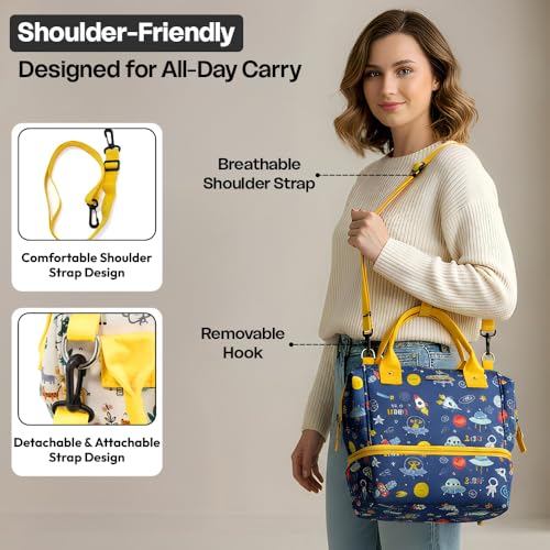 Image of StarAndDaisy Travel Diaper Bag for Mothers - Stylish Handcrafted Bag with Insulated Compartment, Multiple Pockets & 12L Enhanced Capacity for Newborn Essentials - Space Print