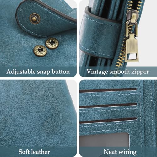 RFID Blocking Wallet for Women Vegan Leather Tri-Fold with Zipper Coin Pocket 12 Card Slots Anti-Theft Clasp Waterproof Slim Design 17 Pockets Holds Cards Cash SIM (peacock blue)4
