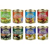 Feinkost Dittmann Oliven & Tapas Mix – Manzanilla Oliven gefüllt mit Chili, Sardellen, Thunfisch, Zitrone, Knoblauch & Blauschimmelkäse + Spanischer Tapas-Cocktail & geschwärzte Oliven – 8er Set