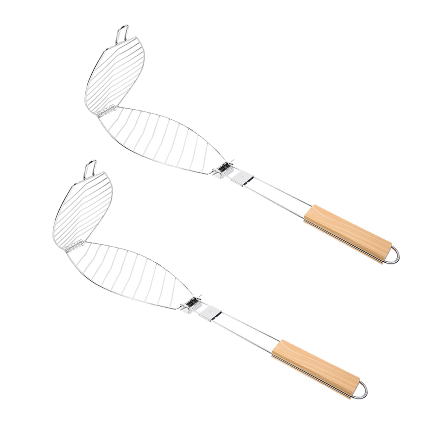 Set di 2 griglie pieghevoli per barbecue, in acciaio inox, manico resistente al calore, cestino multiuso per pesce e carne, facile da usare per cucinare all'aperto