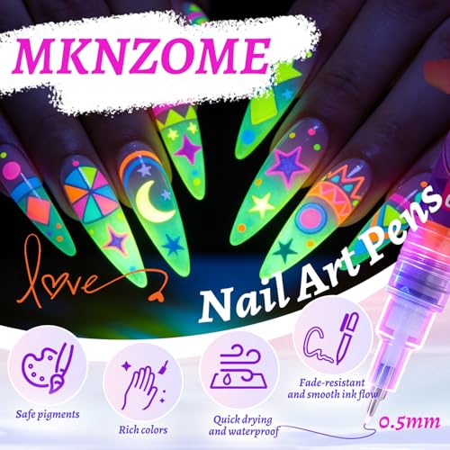 Image of 24 Color Nail Art Pens, Classic & Neon Nail Markers Set 0.5 MM Fine Tip Nail Polish Pens Drawing Painting Point Liner Painted Pen Kit, Waterproof DIY Nails Art Design Manicure Tools