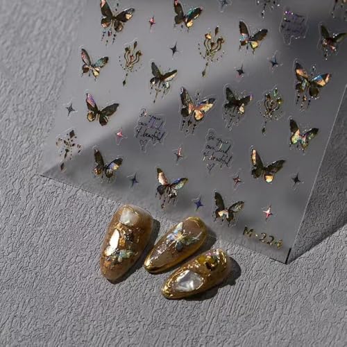 Image of Butterfly Nail Art Stickers 5D Embossed Nail Decals Golden Self Adhesive Bronze Nail Sticker for Nails Art Design for Women Girls Christmas Supplies Manicure Decorations Accessories