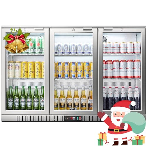 Image of BODEGA BODEGACOOLER Back Bar Cooler With 3 Glass Doors,11.4 Cu.Ft Stainless Steel Commercial Back Bar Fridge with LED Lighting, Counter Height Bar Beverage Cooler for Beer,Soda Drinks,Wine