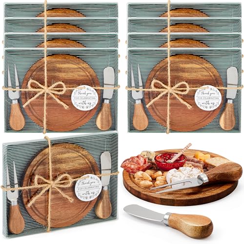 Maxcheck 8 Sets Babyparty-Brautspiel-Preise für Gewinner, rundes Käsebrett-Set, Holz, Mini-Charcuterie-Brett mit Messern und Gabeln, Großpackung Dankeskarte mit Geschenkbox für Gäste