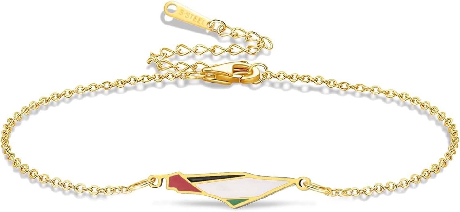 Faozhuo Palestine Country Map Flag Bracelet Handmade Adjustable Braided Rope String for Women Men Stainless Steel Patriotic Jewelry Gift, Gold1