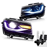VLAND Multicolor DRL Projector LED Headlights & D2H Xenon Bulbs Compatible for [Chevy Camaro 5th Gen