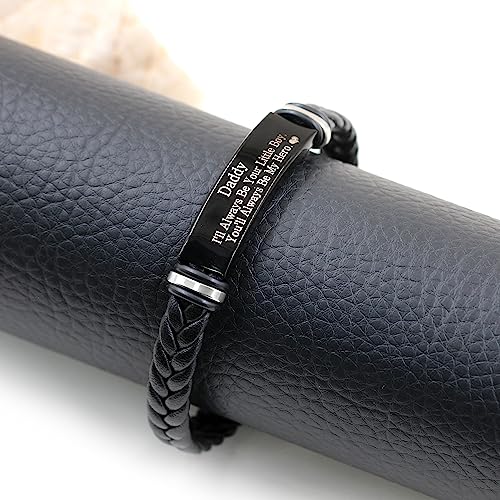 Image of Uloveido PU Leather Stainless Steel ID Bracelet for Son from Mom Dad, Encouragement Inspirational Gift to Men