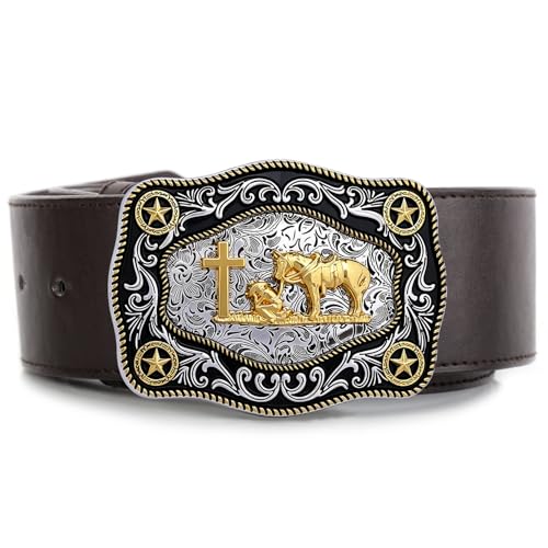 Image of Cowboy Belt Buckle for Men Western Cowgirl Rodeo Longhorn Bull Belt Buckles