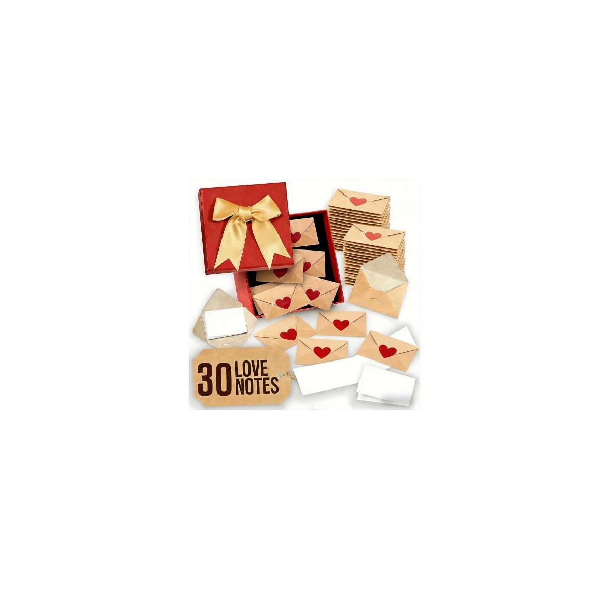 30pcs DIY Love Notes Box, Mini Blank Cards & Envelopes for Him Her, Valentine's Day Love Card with Red Heart Stickers, Blank Note Cards And Envelopes Set for Wife Husband Girlfriend Boyfriend