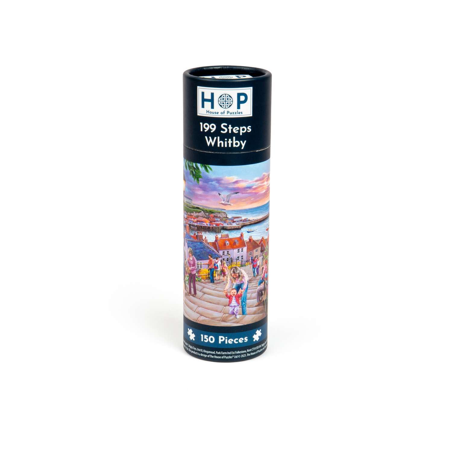 The House of Puzzles 199 Steps Whitby Puzzle Tube | 150 Piece Mini Jigsaw | Travel Jigsaws for Adults & Kids | Small Gifts & Stocking Fillers | Made with Sustainable Board | Features Seaside Scenery