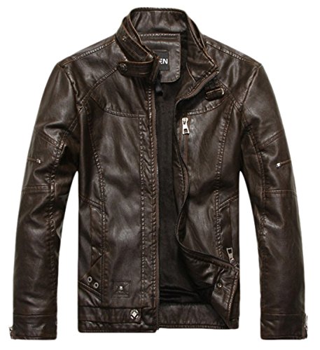Image of chouyatou Men's Vintage Stand Collar Pu Leather Jacket