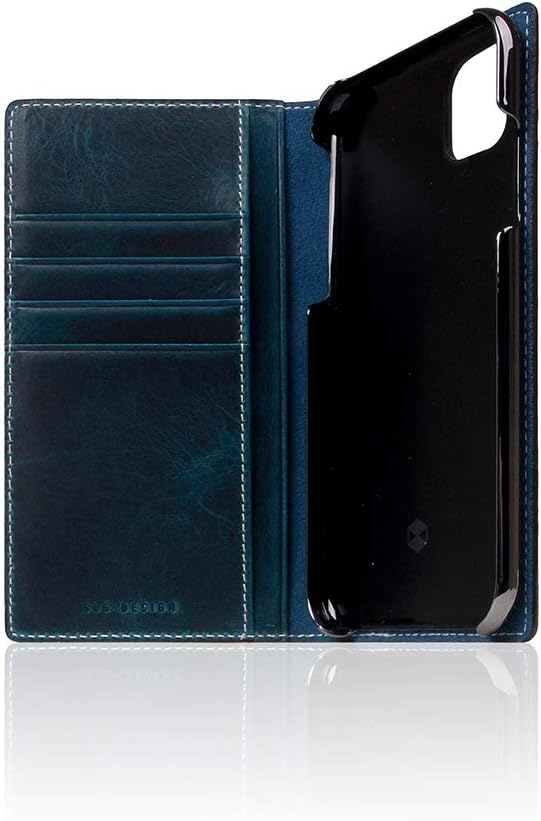 Crаzу Clеаrаnсе SLG iPhone 11 Leather Wallet Case, D7 Italian Wax Leather Diary Flip Cover Card Slot Holder with Gift Box, Handmade and Designed for Apple iPhone 11 (Blue)