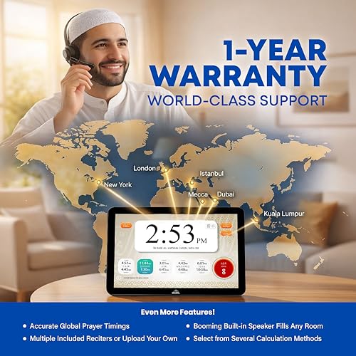 Image of Masjidal 14 inch Smart WiFi Digital Azan Clock & Islamic Prayer Frame - Automatic Worldwide Prayer & Iqamah Times, Full Quran Player, Athan Alarm, Ramadan Clock, Touchscreen Muslim Home Display, Black