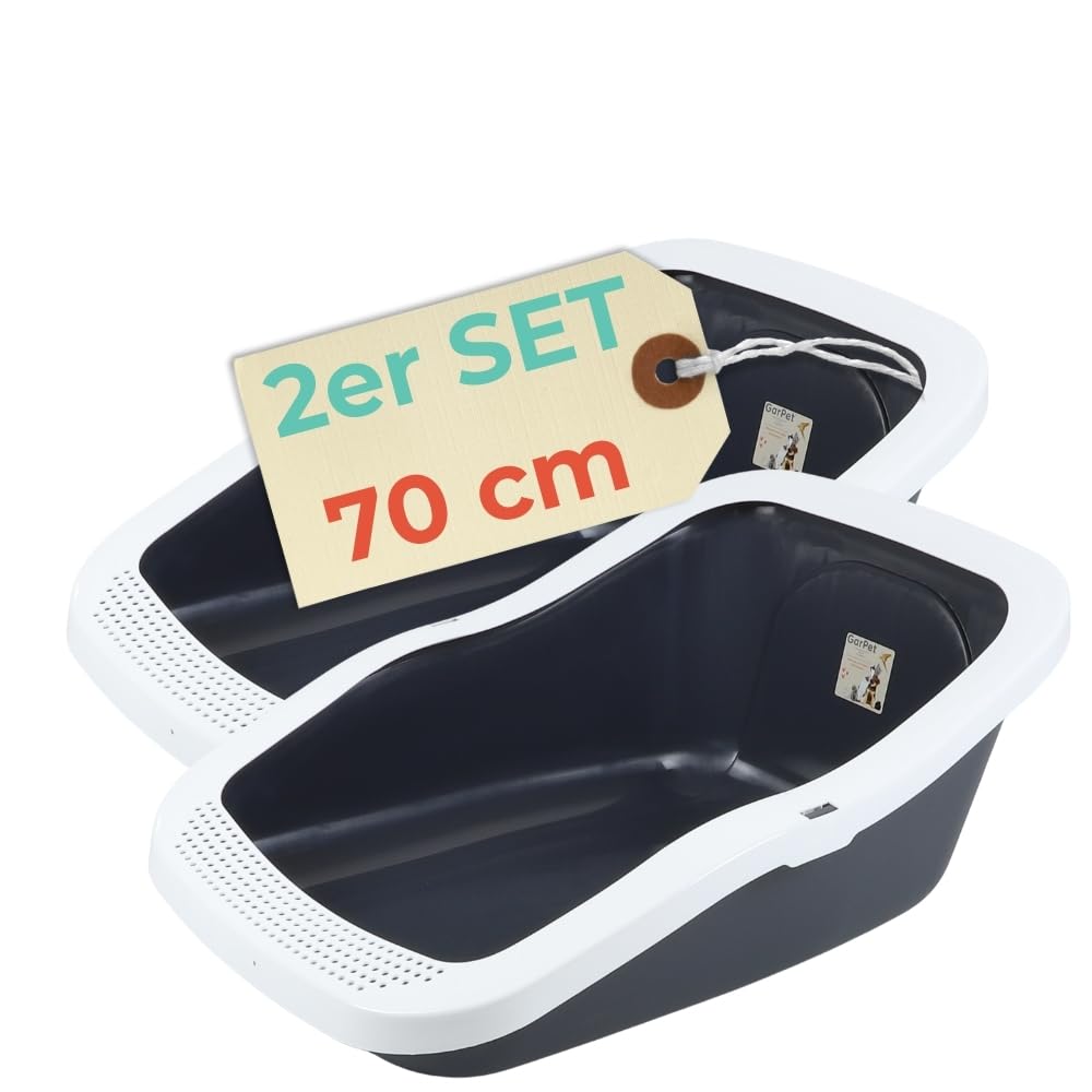 2er Set XXL Katzenklo 70 cm Katzentoilette ohne Deckel | Großes Katzenklo hoher Rand ohne Deckel Jumbo Doppelpack