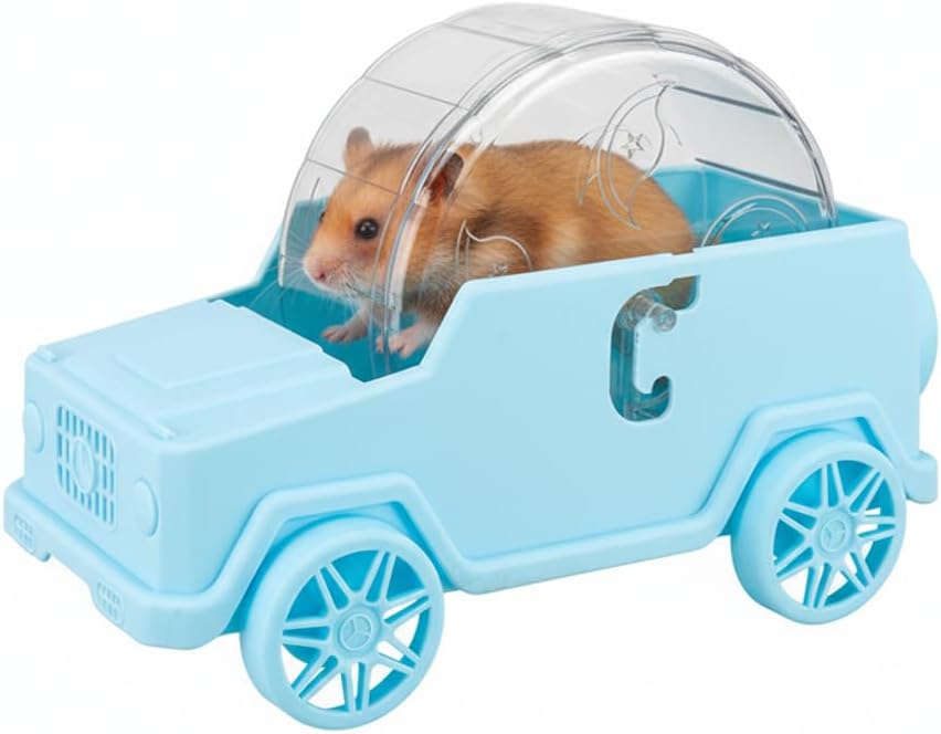 Hamster Running Wheel Car, Silent Exercise Wheel Ball Toy for Hamster, Gerbil, Chinchilla, Hedgehog, Small Pets, Car Shape Design, 2 Sizes Choose (Blue, Large)