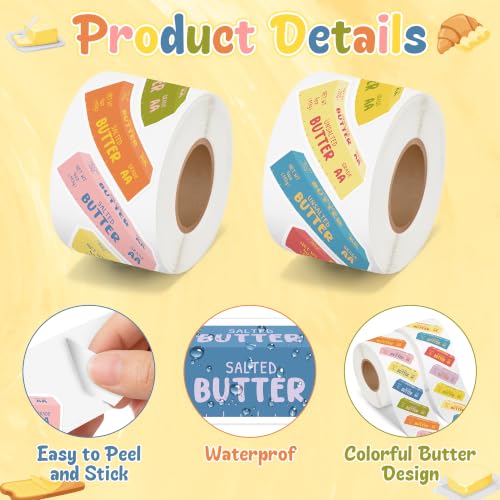 Image of Colorful Butter Sticker Roll, 1000Pcs Salted Unsalted Butter 2Roll