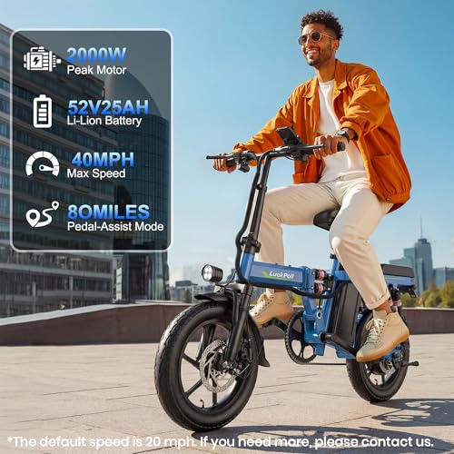 Image of Lightweight Folding Mini Electric Bike for Adults-14 Inch Electric Bicycles Ebike,2000W /1000W, 40 /28MPH,52V 25Ah & 48V 13Ah,50-80 Mile Long-Range, Removable Battery