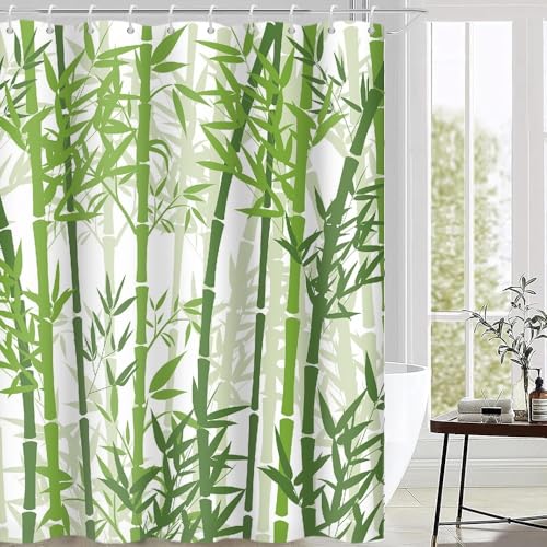 Uiiooazy Rideau Douche Bambou, Rideau de Douche Anti Moisissure 180x180cm Vert Sauge Zen Japonais Forêt Spa Rideaux de Baignoire Imperméable Tissu Lavable...