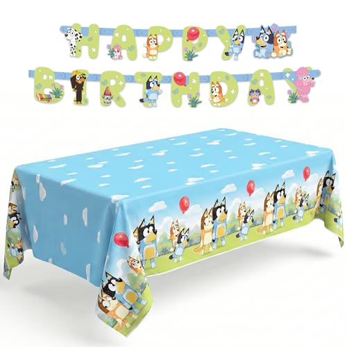 Unique Bluey Birthday Banner and Bluey Tablecloth - Birthday Decorations and Party Supplies - Officially Licensed