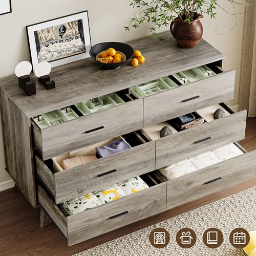 Image of BORNOON Dresser for Bedroom with 6-Drawer, 47.2 inch Modern Chest of Drawers with Metal Handles, X-Shape Base & Adjustable Center Leg, Anti-Tip Closet Organizers and Storage
