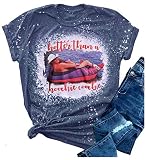 Hotter Than a Hoochie Coochie Shirt Country Music Funny T-Shirt Tops for Women Vintage Graphic Short Sleeve Tees (L, Blue)