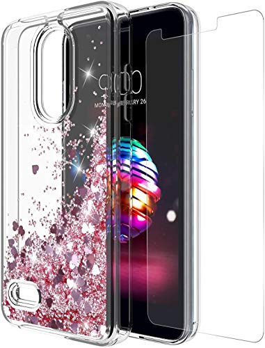 GORGCASE LG K30 Case, LG K10 2018 Case, LG Premier Pro LTE with Screen Protector, Slim Girly Bling Glitter Liquid Sparkle Clear TPU Cute Protective Cover for Girls Women LG Phoenix Plus X410AS Pink
